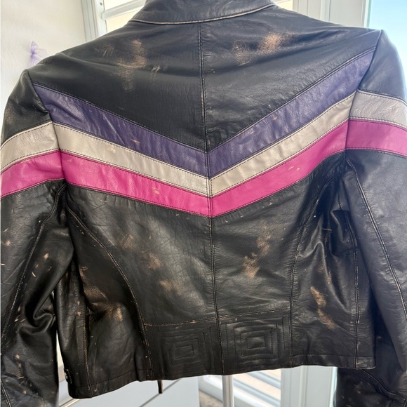 Miss Sixty Black Leather Jacket with Purple and Pink Accents Size Medium $150 - Picture 2 of 4